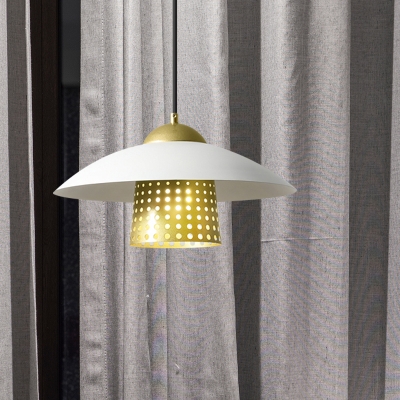 Black/White/Gold Finish 1-Head Pendant Vintage Metallic Domed Ceiling Suspension Light with Laser Cut Design Inside