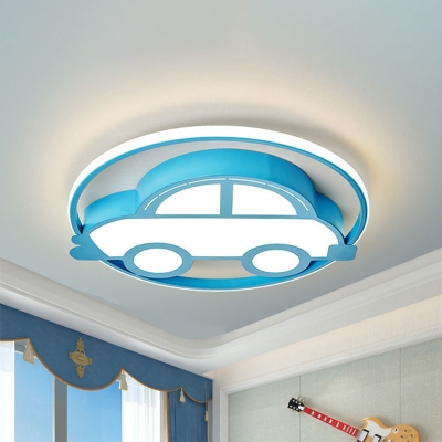 Blue Car Flush Mounted Lamp Cartoon Acrylic LED Ceiling Lighting in Warm/White Light for Kids Bedroom