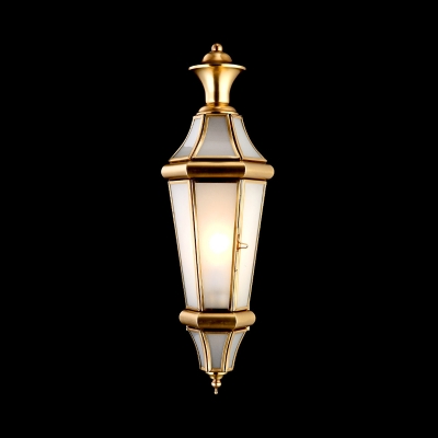 Brass 1-Light Wall Lantern Retro Clear Glass Panes House Shaped Wall Sconce Light