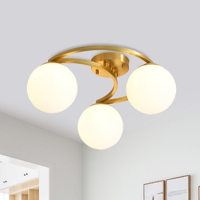 Bubble Cream Glass Flush Mount Lighting Modern 3/6-Light Brass Ceiling Light for Kitchen