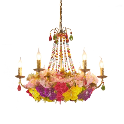 Candelabra Iron Chandelier Light Fixture Warehouse 6/12 Lights Bedroom Rose Pendant in Gold with Crystal Accent