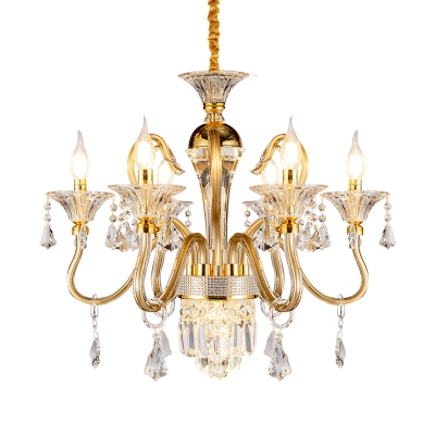 Candelabrum Lobby Ceiling Chandelier Traditional Crystal 6/8-Bulb Gold Hanging Light Fixture