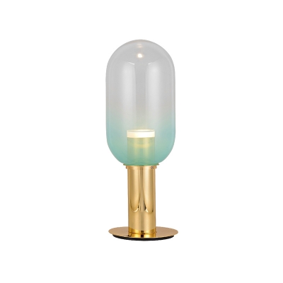 Capsule Fade Green Glass LED Night Lamp Post-Modern Brass Table Lighting with Brass Tube Stand