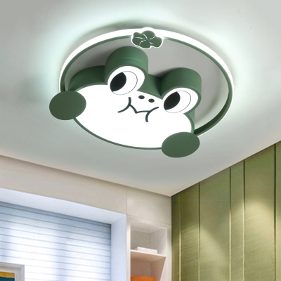 Cartoon Frog Shape Flushmount Lamp Acrylic LED Bedroom Flush Mount Lighting in Green