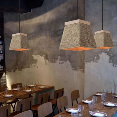 Cement Brown Pendant Light Kit Trapezoid 1 Light Industrial Hanging Lamp Fixture for Restaurant