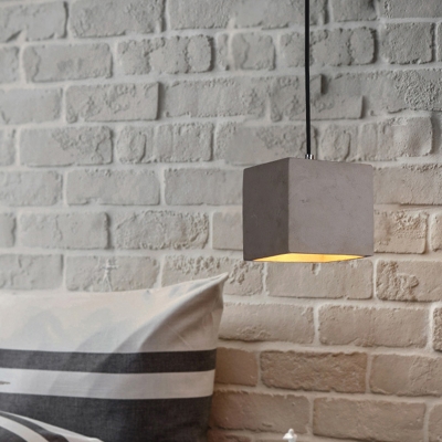 Cement Grey Hanging Lighting Cube 1 Bulb Industrial-Style Pendant Lamp Kit for Bedside