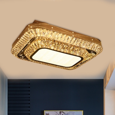 Chrome Rectangle Ceiling Lighting Minimalism K9 Crystal LED Living Room Flush Mount