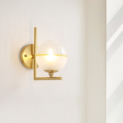 Clear and Frosted Glass Globe Sconce Simple 1 Head Wall Mount Light with Right Angle Arm in Gold