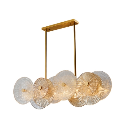 Clear Prismatic Glass Circle Island Lighting Modernist 8-Head Hanging Pendant Lamp in Gold over Dining Table