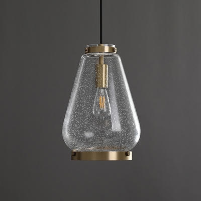 Clear Seedy Glass Teardrop Pendant Lamp Minimalism 1 Bulb Brass Finish Hanging Light Fixture