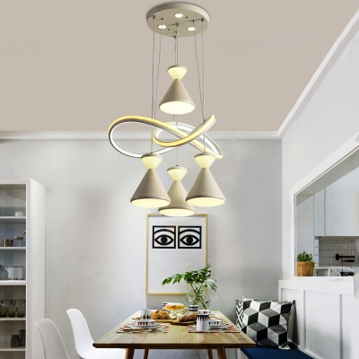 Contemporary Conical Hanging Lamp Kit Acrylic 4 Bulbs Bedroom Multi Light Pendant with Twisting Design in White