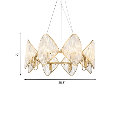 Contemporary Rhombus Pendant Light Crystal 8 Lights Bedroom Ring Chandelier Lamp Fixture in Gold