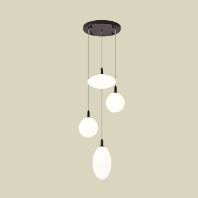 Cream Glass Ball and Oval Cluster Pendant Light Minimalism 4 Lights Gold/Black Suspension Lamp over Table