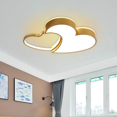 Creative Double Loving Heart Ceiling Mount Acrylic LED Bedroom Flushmount Light in Golden