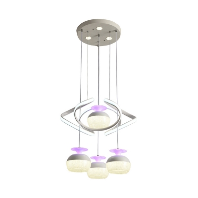 Creative Ellipsoid Shaped Pendant Contemporary Acrylic 4 Bulbs White Cluster Hanging Light with Twisting Deco
