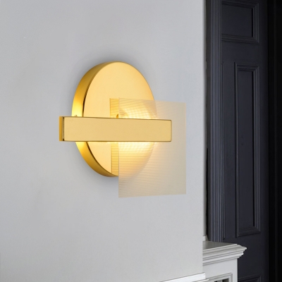 Designer Rectangle Iron Wall Lighting LED Wall Sconce in Gold with Square Clear Glass Shield
