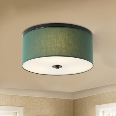 Fabric Green Ceiling Lamp Drum Shade 5 Bulbs Farmhouse Style Flush Mount Lighting