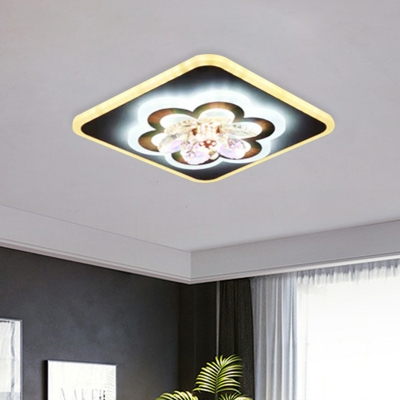 Floral Acrylic Ceiling Flush Contemporary LED White Flush Mounted Lamp with Crystal Decor