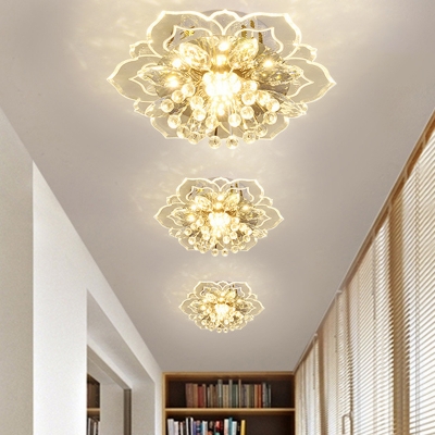 Flower Clear Crystal Ceiling Light Modern LED Corridor Flush Mount Lighting Fixture