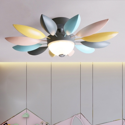 Flower Flush Mount Ceiling Light Macaron Iron Bedroom LED Flushmount Lighting in Grey, Warm/White Light
