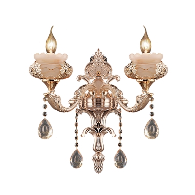Gold 1/2-Light Sconce Lighting Traditionalist Crystal Candlestick Wall Lamp Fixture