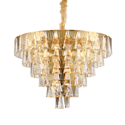 Gold 8-Bulb Chandelier Light Traditionalist Triangle Crystal Tapered Pendant Lighting Fixture