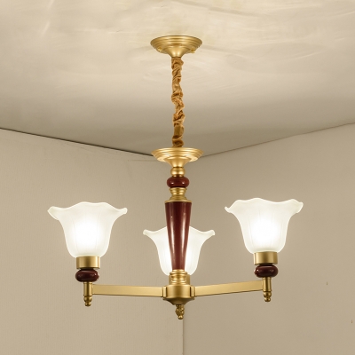 Gold Floral Chandelier Light Fixture Traditional Frosted Glass 3/6/8 Bulbs Bedroom Radial Pendant