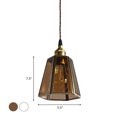 Hexagon Clear/Amber Glass Panes Pendant Rustic 1 Bulb Dining Room Ceiling Hanging Light with Stranded Wire
