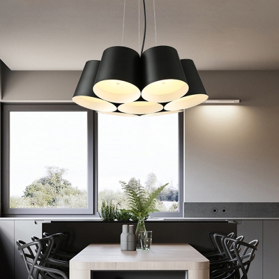 Iron Cluster Barrel Pendant Contemporary 3/7 Heads Black LED Suspended Lighting Fixture with Recessed Diffuser