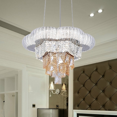 Layered Living Room Chandelier Traditionalism Crystal LED Chrome Hanging Light Fixture