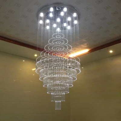 Layered Tapered Lobby Ceiling Light Contemporary Crystal 4-Head Chrome Flushmount Lighting