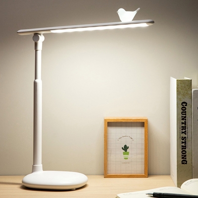 Linear Rotatable Reading Book Light Modern Metallic LED White Desk Lamp with Bird Deco
