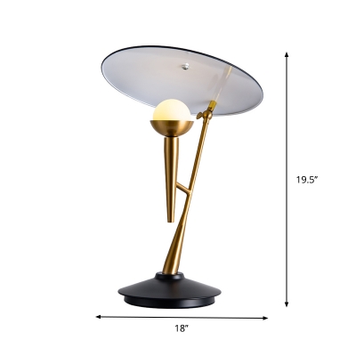 Metal Torch-Like Table Light Designer Single Black and Gold Night Lamp with Rotatable Disk Shade