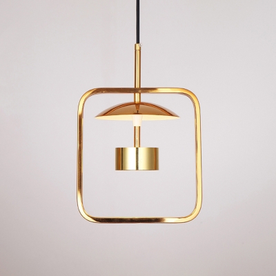 Metallic Square-Frame Suspension Lamp Modernist LED Gold Ceiling Pendant Light with Shade/Shadeless