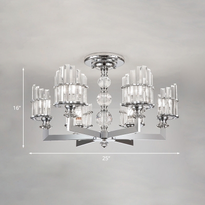 Modern Radial Pendant Chandelier 6/8 Lights Faceted Clear Crystal Prism Hanging Lamp Kit in Silver