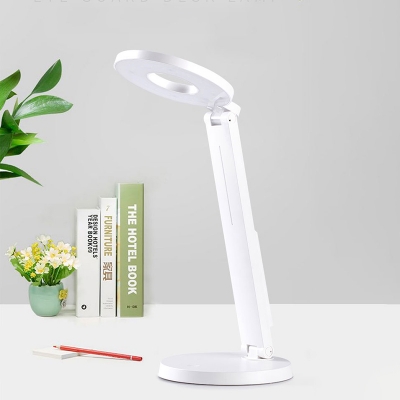 Modernist LED Desk Light White Finish Circle Reading Book Lamp with Plastic Shade