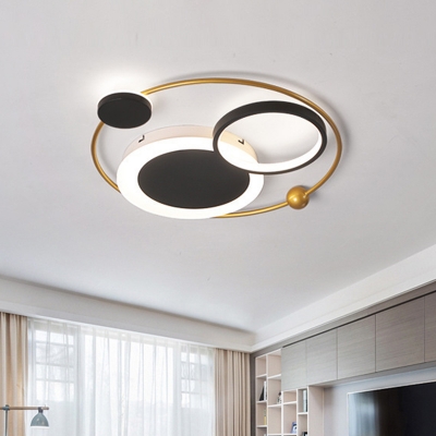 Modernist Orbit Acrylic Flush Mount Light LED Ceiling Lamp in Gold for Living Room, Warm/White Light
