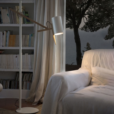 Modernist Tube Standing Lamp Iron 1 Light Living Room Swing Arm Floor Light in White/Black