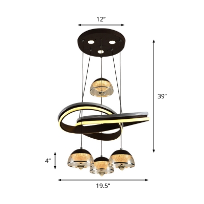 Modernist Twisting Designed Hanging Pendant Kit Acrylic 4 Bulbs Living Room Cluster Pendant Light with Dome Shade in Black