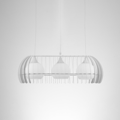 Opaline Glass Globe Island Lamp Modern 3 Lights White Pendant Light Fixture with Oblong Cage