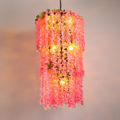 Pink Cherry Blossom Pendant Chandelier Industrial Iron 7-Head Restaurant Hanging Ceiling Light