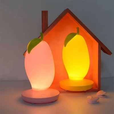 Plastic Mango-Shape Night Light Creative Pink/Yellow/Green Finish LED Rechargeable Nightstand Lamp