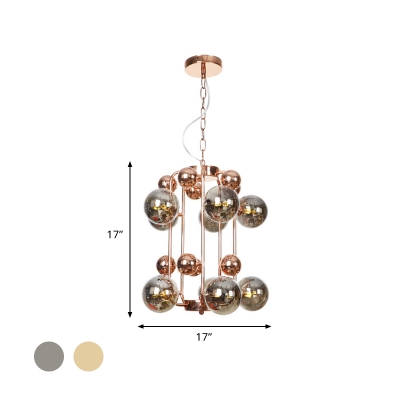 Rose Gold 2 Tiers Bubble Chandelier Modern Style 10 Bulbs Amber/Smoke Glass Hanging Lamp