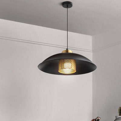 Saucer Metal Hanging Lamp Fixture Industrial 1 Bulb Restaurant Pendant Ceiling Light in Black