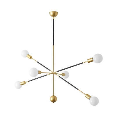 Sputnik Linear Metal Chandelier Lighting Modern 6 Lights Black and Gold Hanging Lamp Kit