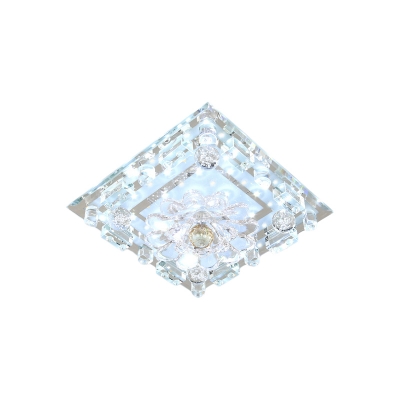 Square Clear Crystal Ceiling Flush Modern LED Entry Flush Mount Spotlight in Warm/White Light