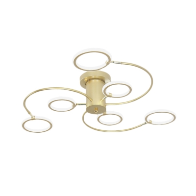 Swirl Designed Semi Flush Mount Light Fixture Contemporary Acrylic Black/Gold LED Ceiling Mount with Rings for Living Room