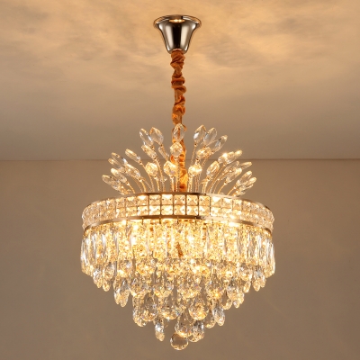 Tapered Crystal Chandelier Light Simple 9-Light Bedroom Hanging Pendant Lamp in Gold