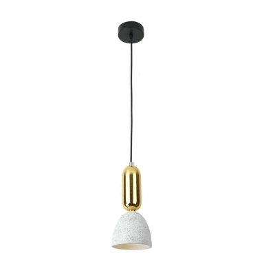 Terrazzo Domed Pendant Lighting Macaron 1 Light White/Black/Pink Hanging Ceiling Lamp with Gold Capsule Cap