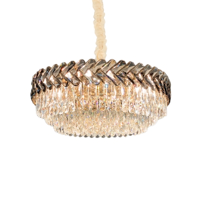 Tiered Bedroom Ceiling Chandelier Contemporary Crystal Prism Gold Drop Lamp with V Edge